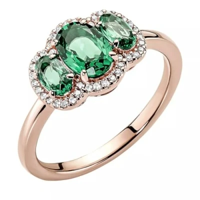 Immagine di PANDORA Anello da donna a tre pietre vintage rosa/verde 180057C01, argento sterling, Zircone cubico