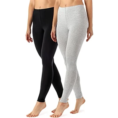Immagine di Merry Style Leggings Lunghi Donna in Viscosa con Elastan Ampia Pantaloni Banda Elastica Leggins 2 Pack MS10 143(Nero/mélange, XL)