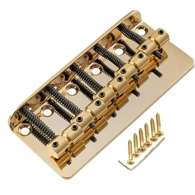 Immagine di Musiclily Pro 18mm Classico Standard Ponte Basso Elettrico 5 Corde con Selle in Ottone e Piastra Acciaio per Precision Jazz Bass, Dorato