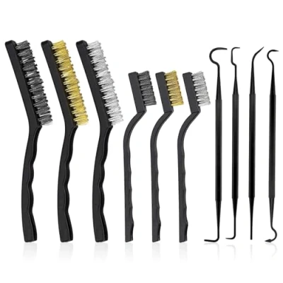 Immagine di Set di 6 spazzole metalliche, piccola spazzola in ottone, metallo, acciaio inox, nylon, filo rame, con 4 ganci a due teste per la pulizia sporco e