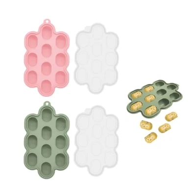 Immagine di 2 stampi per cubetti di ghiaccio, contenitore porridge congelato, congelatore, stampo in silicone, ghiaccio con coperchio