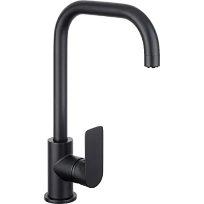 Immagine di Cornat Rubinetto monocomando per lavello &quot;Noir Round&quot; Black Edition Corpo robusto nero opaco beccuccio alto e orientabile/rubinetto a bassa pressione/rubinetto da cucina/rubinetto /