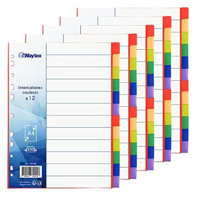 Immagine di WAYTEX 931348C5 Divisori A4 con 12 tasti in polipropilene, colori vivi indice (confezione da 5)