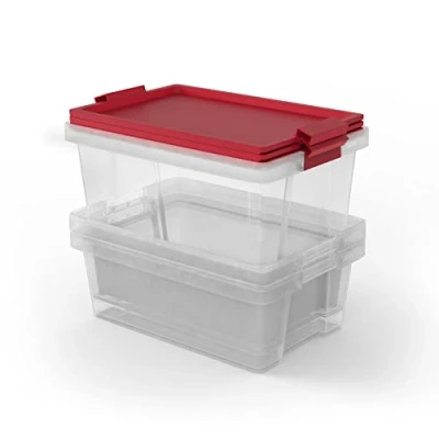 Immagine di TATAY Set di 3 Scatole con Coperchio, 2 x 7L, 1 15L, Maniglie, Coperchio 100% Materiali Riciclati, senza BPA, Trasparente, Nero. Dimensioni 25 36 29 cm