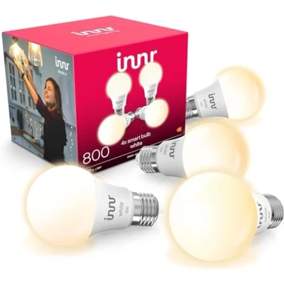 Immagine di innr Smart Lampadina LED 27, Lampadine Luce Calda, Compatibile con Hue*, Alexa, Amazon Echo (4a gen), Lampade Zigbee, Dimmerabile, 806 lumen 4 Pack