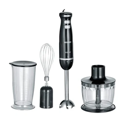 Immagine di SEVERIN Set frullatore a immersione, 600 W, con coperchio, frusta e supporto da parete, in acciaio inox/nero
