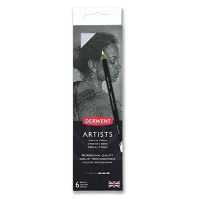 Immagine di Derwent Artists Set di 6 Matite, cui 3 x Bianche e Nere, con Temperamatite, per Disegnare Colorare, Ideali Stratificazione Fusione, Qualità Professionale