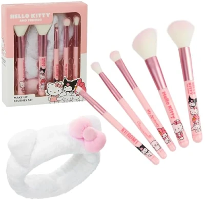 Immagine di Hello Kitty Pennelli Make up Set da 5 con Soffice Fascia Capelli Regalo Donna