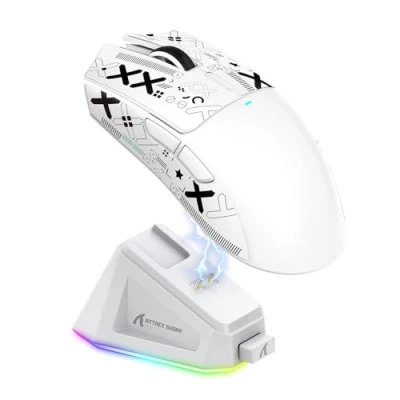 Immagine di ATTACK SHARK X11 Gaming Mouse with Magnetic Charging Dock, PixArt PAW3311 Sensor, BT/2.4G Wireless/Wired Grip Tape, 22000 DPI, Gamer Mice for Win11/Xbox/PS/Mac (White)