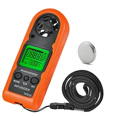 Immagine di INFURIDER Anemometro Digitale, YF 818 Retroilluminazione Misuratore del volume d&#039;aria per Velocità 0,3 30m/s e Temperatura Vento, con Wind Chill, MAX/AVG Windsurf, Vela, Pesca, Riprese