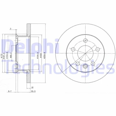 Immagine di DELPHI BG2716 Disco freno 260 16 5 pieno Oleato non trattato senza cuscinetto ruota, anello sensore ABS VOLKSWAGEN: TRANSPORTER 4 Bus