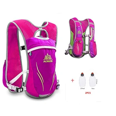 Immagine di AONIJIE Unisex 5.5L corsa a idratazione Vest zaino Hydration Pack (Rosa+2pcs 250ml Bottiglie)
