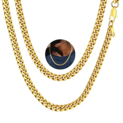 Immagine di PROSTEEL Collana Uomo a Catena Cubana Grande Robusta, Larghezza 6 mm, Lunghezza 60 cm, Acciaio Inossidabile Placcato Oro 18K, Hip Hop Punk Rap, Oro, Regalo Perfetto (con Confezione)