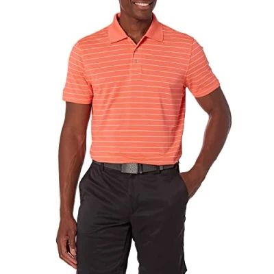 Immagine di Amazon Essentials Polo Ad Asciugatura Rapida Slim Uomo, Arancio Corallo Righe, S