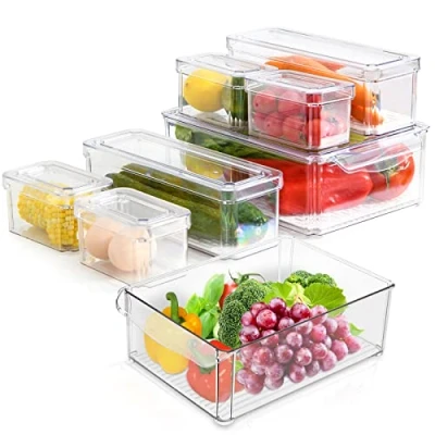 Immagine di TWBEST Cestini Organizzatori per dispensa Trasparente,Set da 8 Contenitori Frigorifero,Organizer Frigorifero con Coperchio,per Cucina,Dispensa,Armadietti,Ripiani,Bagno(Senza BPA)