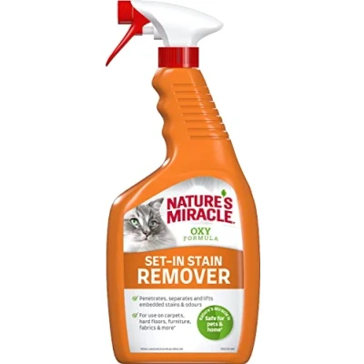 Immagine di Nature&#039;S Miracle Set In Stain Remover per Gatti, Rimuovere Macchie Sedimentate e Odori, Lieve Fragranza All&#039;Arancia, 709 ml