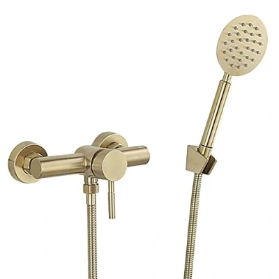 Immagine di GX Rubinetto Vasca Bagno con Doccetta, Acciaio Inox Spazzolato Oro Monocomando Miscelatore A Parete Supporto E Tubo da 150Cm, Sistema Doccia
