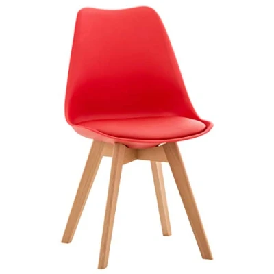 Immagine di CLP Sedia da pranzo Linares Plastic I Tessuto Velluto Corda Aspetto pelle Poltrona con struttura in legno, Colore:rosso, Materiale:Plastica