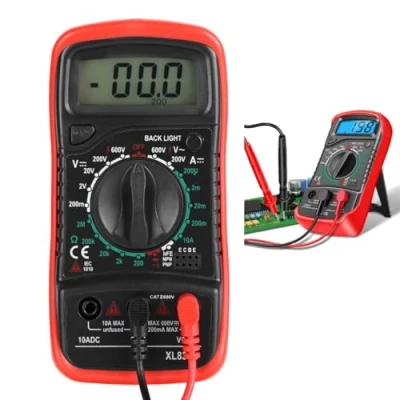 Immagine di Palmare Macchina Digitale Multimetro Batteria Circuito Volt Tester DC/AC Attuale Resistenza Continuità Capacità Diodi Manuale Test Elettrico Penna con LED Schermo(Rosso)