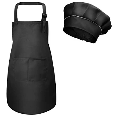 Immagine di Fodlon Bambini Grembiule e Cappello da Cuoco, Bambino Grembiuli Chef con Tasche per Ragazze Ragazzi, Bambina Cucina Cottura Cucinare Pittura (M 3 6 Anni) (Nero)