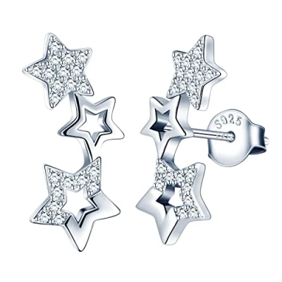 Immagine di MICGIGI Orecchini a lobo da donna in argento sterling 925 con tre stelle e zirconi