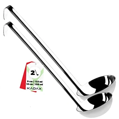 Immagine di KADAX Mestoli per Servire Zuppe in Acciaio Inox, Utensili da Cucina con Manico Lunghi, Accessori la Cottura (Set di 2: 9cm/125ml e 10cm/190ml)