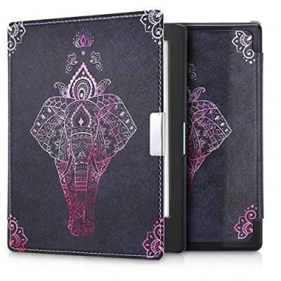 Immagine di kwmobile Custodia eReader Compatibile con Kobo Aura Edition 1 Cover eBook Reader Flip Case fucsia/antracite Elefante etnico