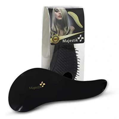 Immagine di spazzola districante per capelli, qualità del salone, bagnata e asciutta grovigli senza dolore, ideale capelli spessi, ondulati, ricci o sottili su donne, ragazze bambini (Nero)