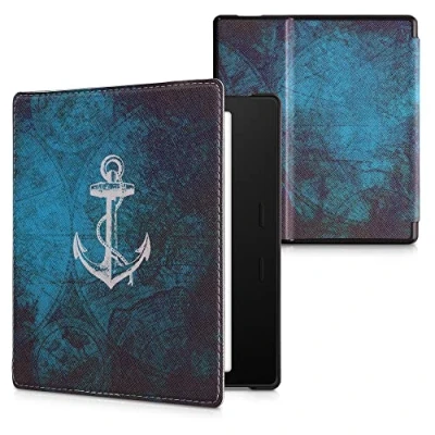 Immagine di kwmobile Custodia eReader Compatibile con Amazon Kindle Oasis 10. Generation Cover eBook Reader Flip Case bianco/blu Ancora