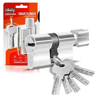 Immagine di GERCAR Cilindro profilato per porta, serratura a cilindro, 40/40, con pomello, incluse 5 chiavi, singolo, lunghezza: 80 mm, A:40 B:40, set da 1 pezzo
