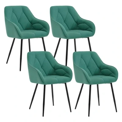 Immagine di WOLTU Set di 4 Sedie da Pranzo con Braccioli e Schienale, Cucina Moderna in Velluto, Poltrone Salotto Gambe Metallo, ergonomiche per Ufficio, Bar, Azzurro, EZS02ts