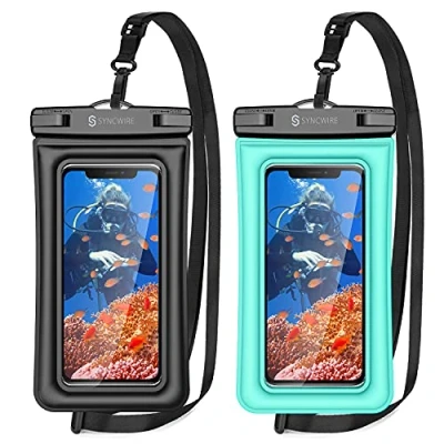 Immagine di SYNCWIRE Custodia impermeabile [7 pollici, 2 pezzi] IPX8 universale per iPhone 14 13 12 11 Pro XS Max Mini SE XR X 8 7 6+, Samsung Galaxy S23 Ultra, Huawei ecc. Nero e blu