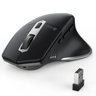 Immagine di iClever mouse wireless Bluetooth ricaricabile, ergonomico senza fili per computer portatile, Mac OS, Android, Windows, argento e nero
