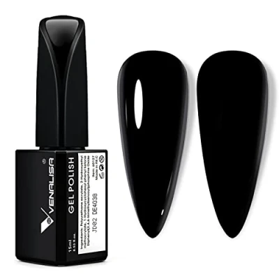 Immagine di VENALISA Smalto in gel per unghie, lampada UV, manicure, lunga durata, 15 ml, colore nero