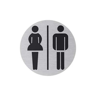 Immagine di Metafranc Targhetta adesiva Simbolo: toilette da donna e uomo, Ø 75 mm, in alluminio, effetto acciaio inox, retro autoadesivo, segnaletica, informazioni, nota per WC, 507240