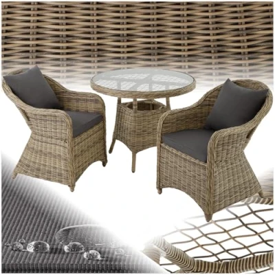 Immagine di TecTake® Set da Giardino Zurigo, Telaio in Alluminio, Tavolino Salotto con Piano Vetro, Sedie Esterno, Comodi Cuscini, Resistente agli Agenti Atmosferici Naturale