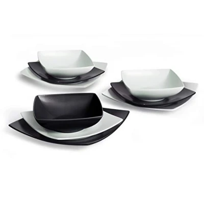 Immagine di Excelsa Eclipse Servizio Piatti quadrati, 18 Pezzi, Ceramica, Bianco e Nero