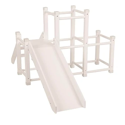 Immagine di KiddyMoon Parco Giochi con Scivolo in Legno per Bambini Giocattolo Montessori Rampa di Arrampicarsi I Piccoli Set attività, Bianco