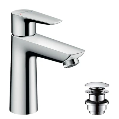 Immagine di hansgrohe Talis E Rubinetto per lavabo con push open, Miscelatore risparmio idrico (EcoSmart) altezza bocca 104 mm, cromo, 71711000