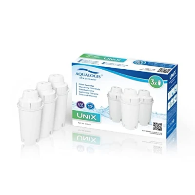 Immagine di Aqualogis Unix Cartuccia filtro acqua compatibile con Brita Classic, Dafi, PearlCo, Mavea 107007, AquaOptima RUF916 Brocca d&#039;acqua 3 pezzi