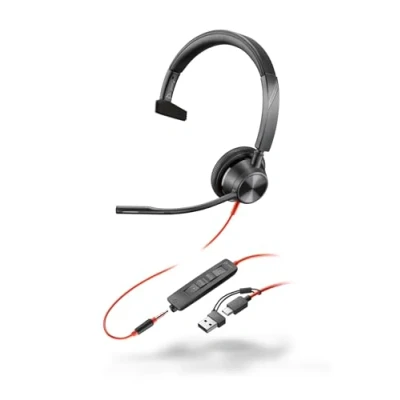 Immagine di HP Poly Blackwire 3315 3300 Series Cuffie on ear cablate cancellazione attiva del rumore connettore da 3,5 mm, USB C nero certificato UC