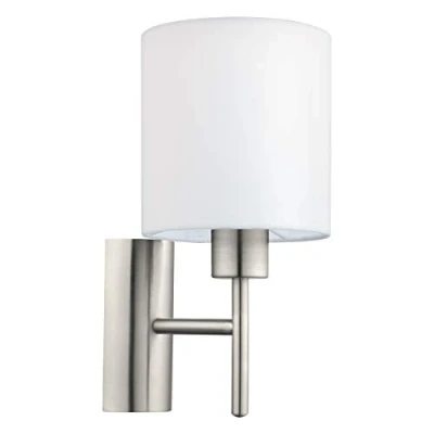 Immagine di Eglo Lampada da parete Pasteri, 1 luce, in tessuto, materiale: acciaio, colore: nichel opaco, bianco, attacco: E27. interruttore incluso