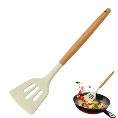Immagine di spatola in silicone, da cucina antiaderente, scanalata resistente al calore, cucchiaio, paletta scanalata, mestolo zuppa, utensili cucina, per cottura, servire, cucinare