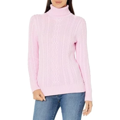 Immagine di Amazon Essentials Maglione A Collo Alto Intrecciato con Screziatura (Taglie Forti Disponibili) Donna, Rosa Chiaro, XL