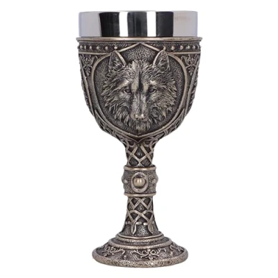 Immagine di Nemesis Now Calice Wild Thirst 20 cm, resina, bronzo, bronzo lupo calice, gambo con dettagli nodi, regalo lupo, inserto rimovibile in acciaio inossidabile, fuso resina finissima, sapientemente
