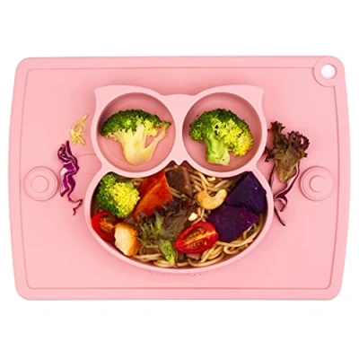 Immagine di Piatto per bambini in silicone, Tappetini Antiscivolo con forte aspirazione adatta FDA e BPA Portatile seggiolone viaggi Neonati Tovaglietta Piastra Divide, Regalo Svezzamento Battesimo