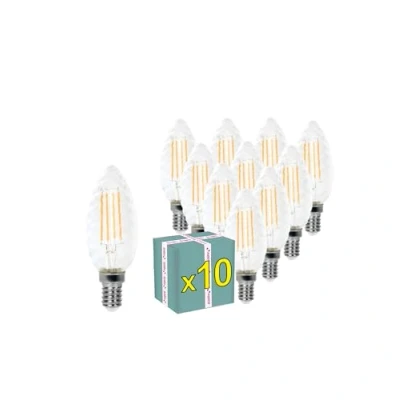 Immagine di Superia Lampadine a filamento LED TORTIGLIONE TRASPARENTE OVERCLASSIC 5W Equivalenti 40W, 550LM, LUCE CALDA, Attacco E14, Stile Vintage Retrò, Non Dimmerabile, Pacco da 10