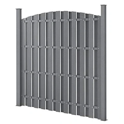 Immagine di NEU.HOLZ Steccato ad Arco per Giardino Staccionata con Doghe e 2 Colonne in WPC Legno Composito Recinzione a Forma Curva Base Acciaio 185 x 193 cm Grigio