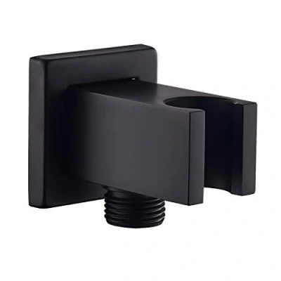 Immagine di Keymark arco di collegamento a parete con supporto per doccia, nero, in ottone quadrato, attacco tubo da 1/2&quot;, doccia supporto, doccetta