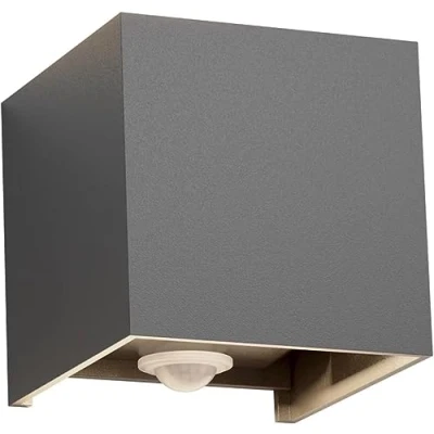 Immagine di Klighten Lampada da esterno, 12W Applique parete con sensore di movimento per luci esterni/interni fascio regolabile IP65 Impermeabile 4000K,Grigio scuro